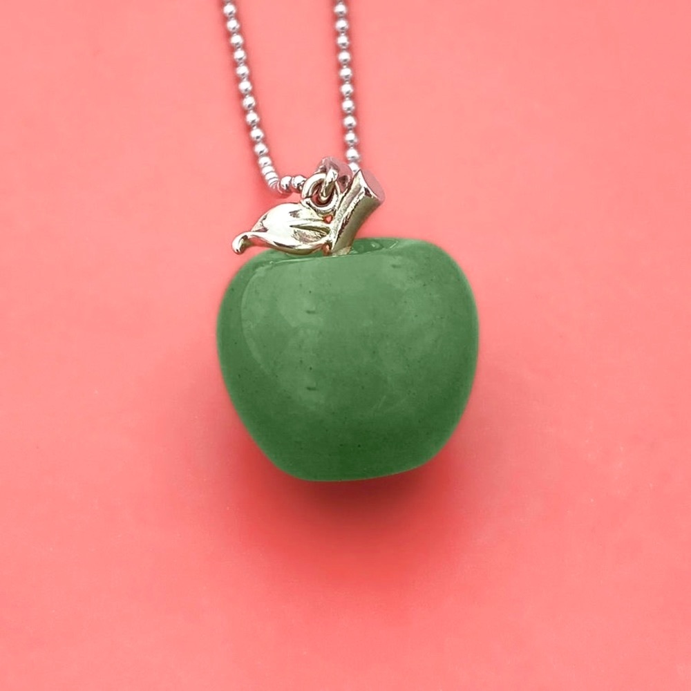 Natural Green Aventurine Apple Pendant Necklace